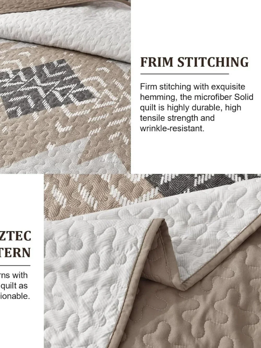 Brown Boho Aztec Geometric Reversible Quilt Bedding Set
